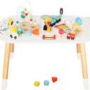 Baby Activity Cubes for Kids,Toddler Activity Cubes&Activity Center Table with Wooden Bead MazesMini Toy Car,Gears&Blocks|Wooden Desk Play Table as Montessori Toy for 1 Year Old Boy Girl