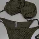 ZAFUL Women's Triangle Bikini Multiway Fishnet Tie Side Bandeau Halter String Bikini Set Two Piece Swimsuit Bathing Suits (1-green26) small