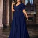 VOUIAO Women's Plus Size Wedding Guest Summer Maxi Elegant Sequin Bridesmaid Dresses A line Long Evening Party Cocktail Gown Navy Blue 5XL