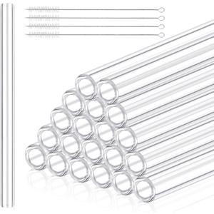 20 Pieces 8 Inches Long Clear Glass Tubes for Art DIY Laboratory, 12mm OD 8mm ID 2mm Thick Wall Glass Borosilicate Blowing Tubing with 5 Cleaning Brush
