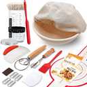 Complete Sourdough Starter Kit, Banneton Bread Proofing Basket with Glass Sourdough Starter Jar, Sourdough Bread Baking Supplies, 9'' Round Bread Proofing Basket, for Bread Making Baking Fermentation