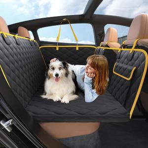 Lesure Dog Car Seat Cover for Back Seat with Hard Bottom, Pet Back Seat Extender with Supportive Egg Crate Foam, Waterproof Non-Slip Dog Hammock for Car, Truck, SUV, Black (Standard Size-52"Lx25"W)