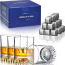 Whiskey Glasses,4 Old Fashioned Glasses Set with 16 Stainless Steel Ice Cubes,10oz Whiskey Rocks Glasses Gift for Men,Bourbon Tumbler for Scotch Whisky Cognac,Rock Barware at Bar Home