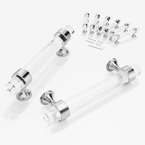 Cabinet Pulls Glass Handle 6 Pack, Cabinets Drawers Cupboard Dresser Wardrobes Vanity Furniture Handles 3 3/4 inch (96 mm), Polished Chrome Base with L-Wrench Key Set and Screws