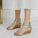 TSANGWAI Women's Slide Wedge Sandal Open Toe Gladiator Sandals for Women Summer Roman High Heel Zipper Back Platform Strappy gold-41