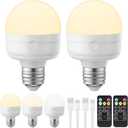 Rechargeable Light Bulb with Remote - E26 2Pack 5W 350LM Dimmable Detachable LED Bulb 3 Color Temperature Options & 3 Timer, 2000mAh Battery Operated Magnetic Bulbs, Bulbs for Non-Hardwired Fixture