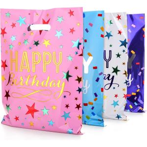 6.7 * 9.8inch Happy Birthday Party Favor Bags 40 PCS, Plastic Goodies Loot Gift Bags Bulk for Kids Baby Girls & Boys Birthday Party Supples (B Style 40 Packs)