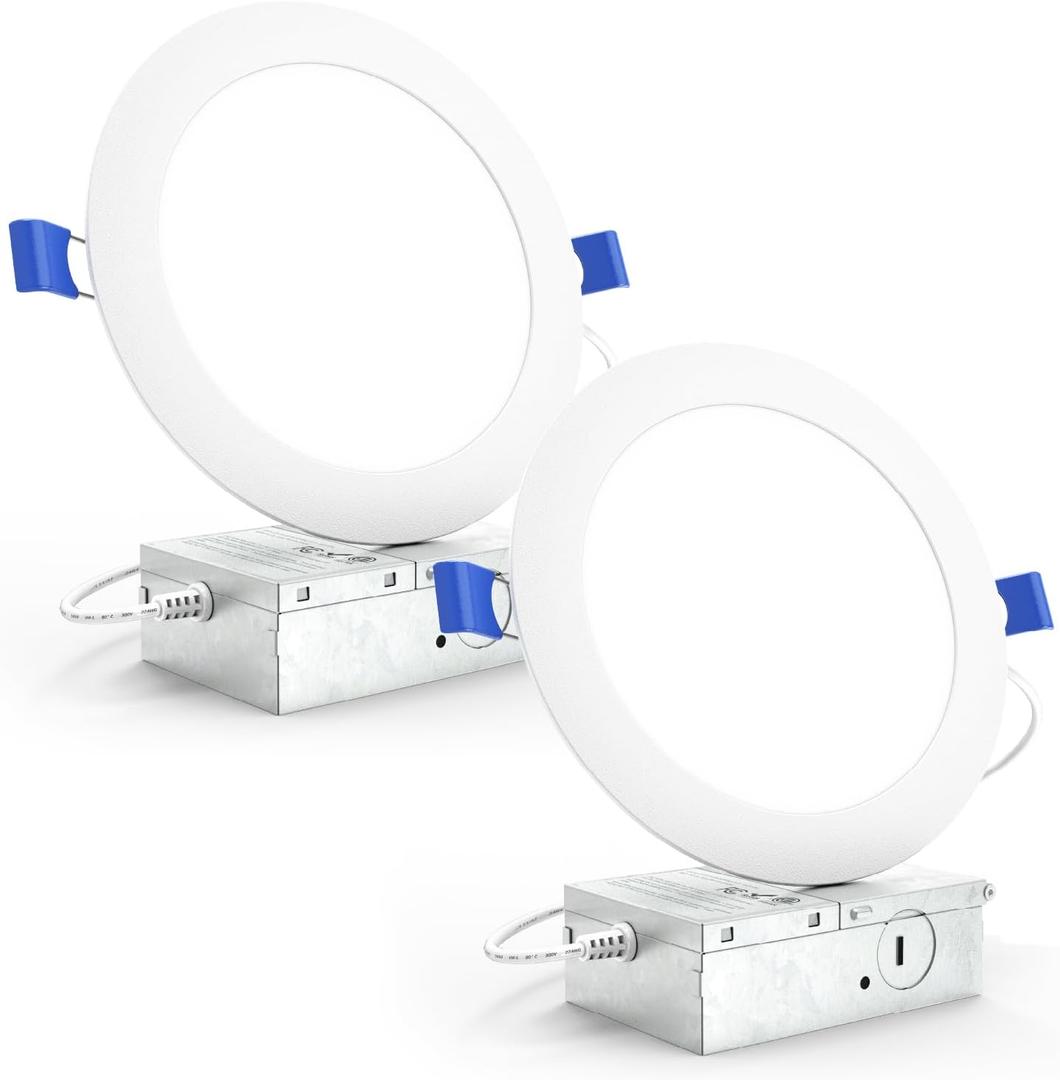 Sunco Recessed Lighting 6 Inch LED, Canless Ceiling Lights Slim with Junction Box, 850 LM, 14W (100W Equivalent), 5000K Daylight, Dimmable, Wafer Thin, 50000 Lifetime Hours ETL 2 Pack.