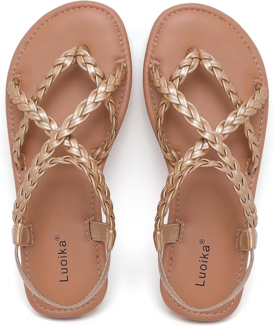 Luoika Women's Wide Width Flat Sandals, Flip Flop Casual Strapy Sandals Slip on Summer Beach Shoes for Women. 9.5XW