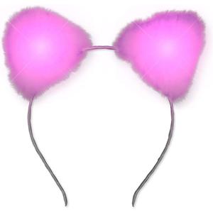 Light Up Soft White Furry Kitty Cat Ears Headband with Pink LED Lights