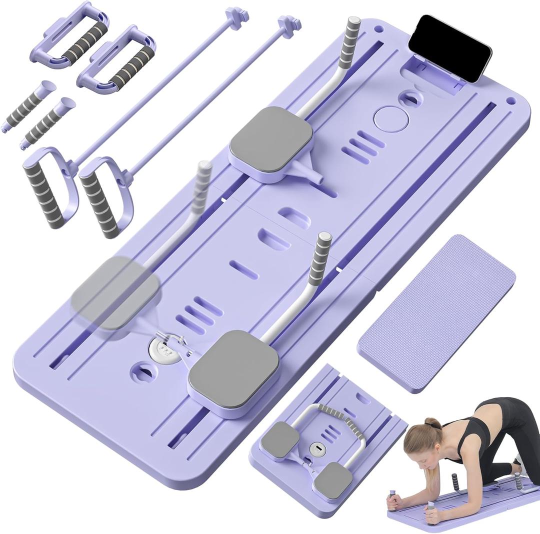 Pilates Board, Pilates Reformer Set, Multi-Purpose Foldable Pilates Reformer Board for Home, 5 in1 Pilates Sliding Board, Pilates Equipment (Purple)