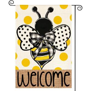 3 x AVOIN colorlife Spring Summer Polka Dot Bee Welcome Garden Flag 12x18 Inch | Double Sided, Weather & Fade Resistant, Yard Outdoor Decoration, for Outside, Seasonal