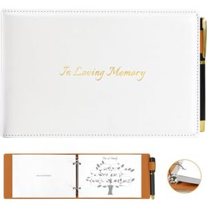 Funeral Guest Book for Memorial Service, White Leather Celebration of Life Guest Book with Pen, 120 Pages Loose-leaf In Loving Memory Funeral Registry Sign in Book for Mourning Honoring Loved Ones