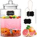 Baderke 5 Gallon Glass Drink Dispenser for Parties Beverage Glass Water Dispenser With 18/8 Stainless Steel Leakproof Spigot Hanging Chalkboard Signs Pen for Party Wedding