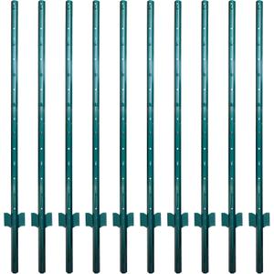 ARIFARO Fence Posts 4.8 Feet Sturdy Duty Metal Fencing Poles, Pack of 10, No Dig Garden U Post for Wire Fencing Steel Post for Yard, Outdoor Wire (Green 10 PCS)