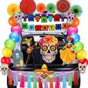WinnerWhy 100 Pcs Halloween Trunk or Treat Car Decoration Kit, Halloween Car Decorations, Halloween Decor for SUV with Banner Fan Balloon Tassel Light String Sticker for Dia De Muertos Archway Garage