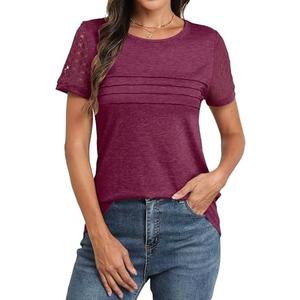 Memorose Women's Short Sleeve Shirts Lace Dressy 2026 Spring Summer Tops Trendy Vacation Casual Work Blouses