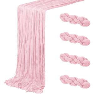 4 Pack Light Pink Cheesecloth Table Runner 20 x 120 inch Gauze Table Runners 10 FT Long, Semi Sheer Boho Cheese Cloth Fabric Table Runner Bulk for Wedding, Party, Baby Shower, Bridal Shower Decoration