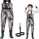Kids Chest Waders for Toddler Children Waterproof Youth Fishing Waders for Boys Girls Hunting Waders with Insulated Boots (6/7, Camo)
