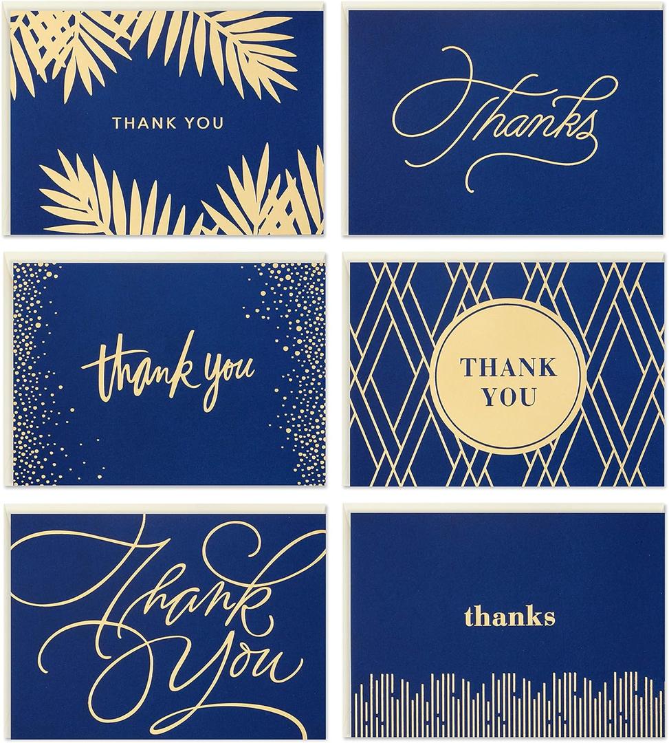 Hallmark Thank You Cards Assortment, Gold and Navy (120 Thank You Notes with Envelopes for Wedding, Bridal Shower, Baby Shower, Business, Graduation) (5.2 x 3.75 inch (120 Cards))