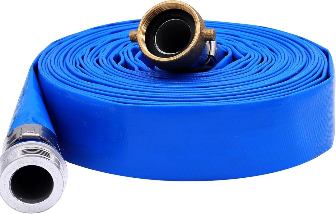 2" x 100 PVC Lay Flat Water Pump Discharge Hose With Aluminum Pin Lug Fittings, Heavy Duty Reinforced Pool Backwash Hose Assembly