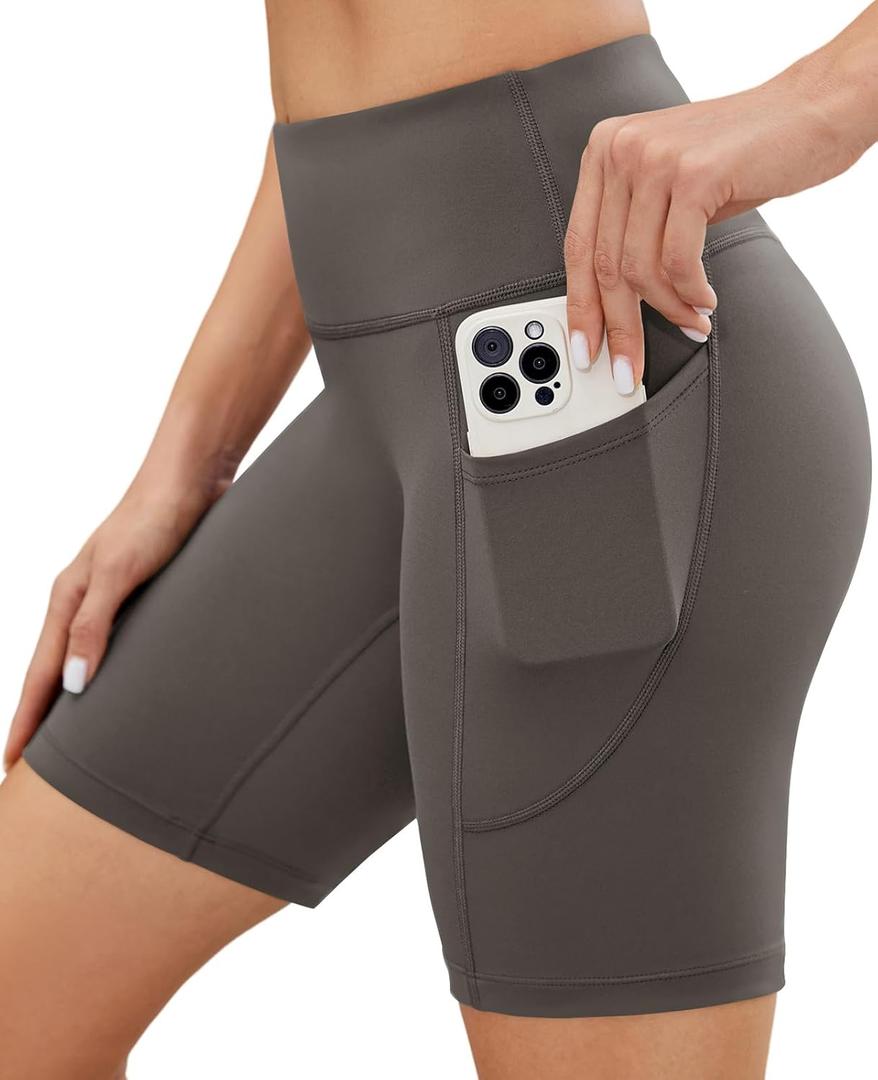 Maketina No Front Seam Biker Shorts for Women with Pockets 6 Inches Yoga Hitting Workout Gym Tummy Control Shorts (XX-Large, Dark Grey)