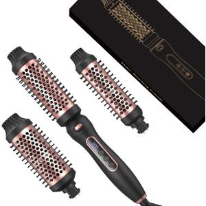 Thermal Brush Set 3-in-1 Curling Iron Brush Set, Dual Voltage 110-220V Thermal Hair Brush with 11 Temp Settings, 3 Interchangeable Travel Curling Irons (1.25, 1.5, & 1.75" Barrels) (Pink)