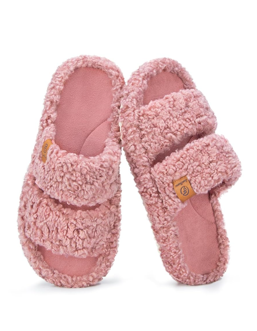 EverFoams Womens Fuzzy Open-toe Slippers Soft Comfy Memory Foam Indoor House Shoes, Size 11-12