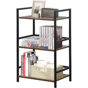 LOFTEY Book Shelf Small Bookshelf, 3 Tier Industrial Short Bookshelf, Metal Open Shelf Bookcase for Living Room, Bedroom, and Office, Rustic Brown