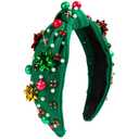 Christmas Headbands for Women Xmas Headband Knotted Pearl Hairband Holiday Costume Red Green Rhinestone Headpiece