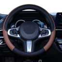 SHIAWASENA Car Steering Wheel Cover, Leather, Universal 15 Inch Fit, Anti-Slip & Odor-Free (Black&Brown)