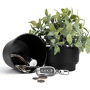 Livebe Flower Pot With Hidden Safe & Secret Compartment, Secret Stash Key Hider, Hide a Key Secret Safe (Black)