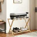 Bamboo Luggage Rack Foldable for Guest Room with Shoe Shelf, 
Foldable bamboo luggage rack with shoe shelf—no bending, no assembly needed