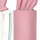 Knife Set, 6-Piece Kitchen Knife Set, German High Carbon Stainless Steel, Durable & Easy Clean Knife Block, Peach Pink