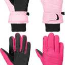 SATINIOR 2 Pairs Kids Waterproof Winter Snow Gloves Ski Gloves for Boy Girl Outdoor Warm Thickening Snowboar (8-12 Years, Pink, Rose Red)
