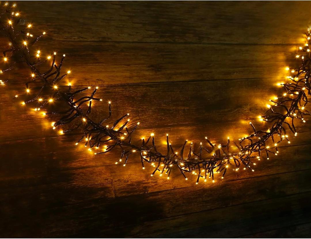 LED Cluster Lights, 400 LED Warm White Christmas Lights, 19.56FT Twinkle Christmas Tree Lights Outdoor, 8 Modes Plug in Fairy Lights for Xmas, Tree, Garland, UL Certification, Black Wire