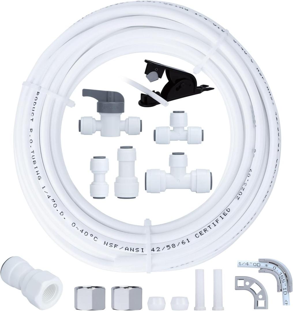 Refrigerator Water Line Kit- 1/4 Ice Maker Installation Kit,1/4" OD Tubing with Quick Connect Use for Refrigerator IceMaker Fridge Reverse Osmosis RO Systems Water Filters Faucet 25ft