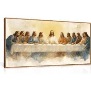 FWIEXA Jesus Last Supper Canvas Wall Art, Framed Easter Christian Decor Painting, Religious Boho Prints, Bible Watercolor Artwork, 20x40In Verse Scripture Pictures for Living Room,Bedroom,Prayer Room