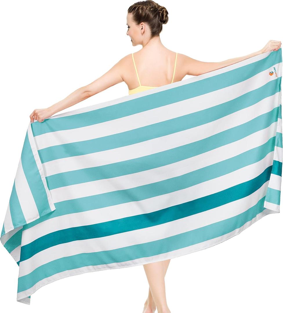 SUN CUBE Microfiber Beach Towel, Quick Dry Sand Free Beach Towel, Lightweight Compact Travel Swim Towel for Pool, Camping, Sand Resistant Packable Adult Towel - Light Blue 60x30 Inches