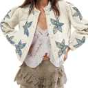 OPCAKM Women's Cropped Puffer Jacket Lightweight Flower Embroidery Quilted Outerwear Coats(White-M)