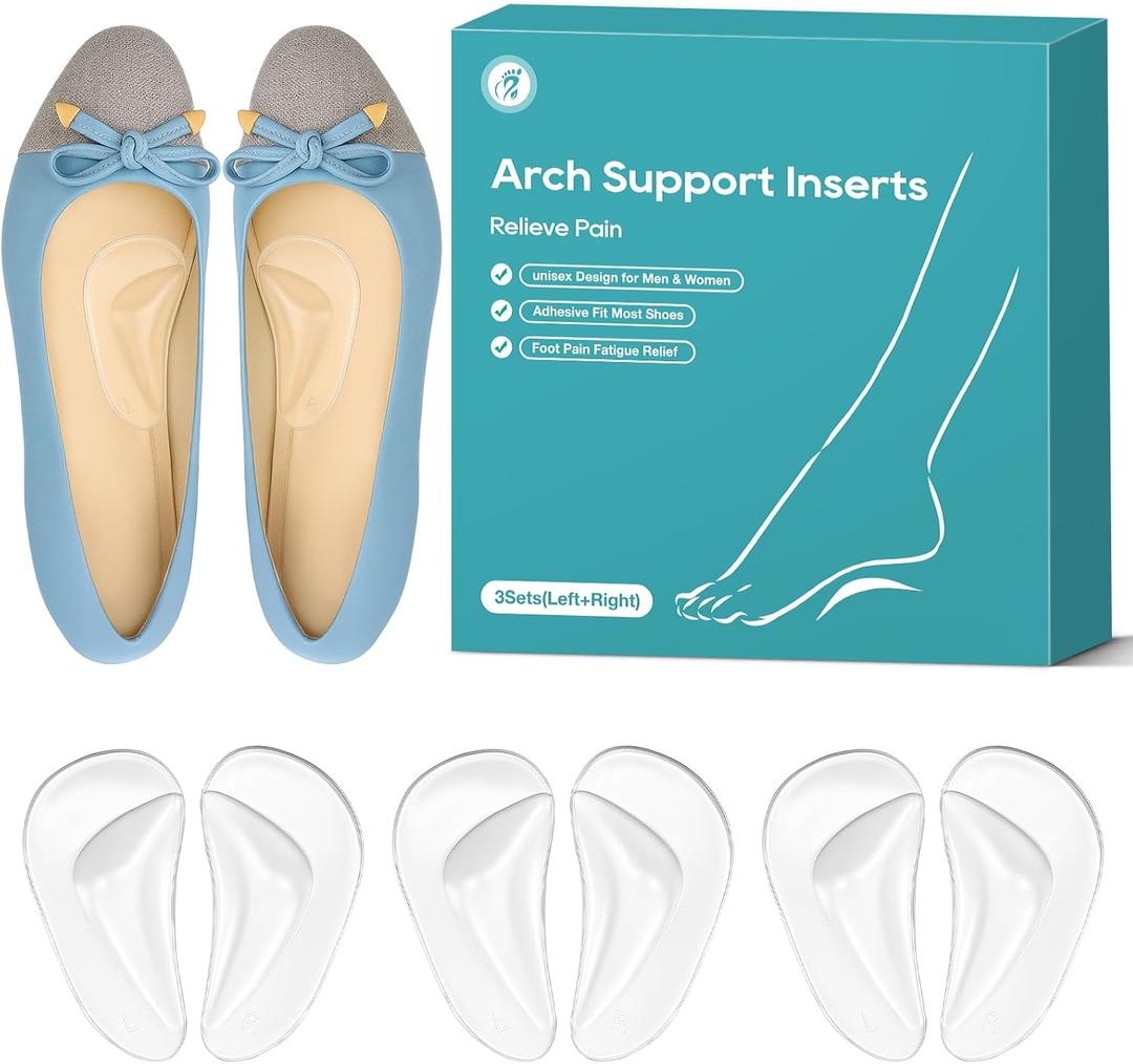 Arch Support Inserts Women, Plantar Fasciitis High Arch Support Shoe Inserts, Gel Arch Pads for Flat Feet, Reusable Adhesive Shoe Insoles for Relieve Pressure and Feet Pain - 3 Pair