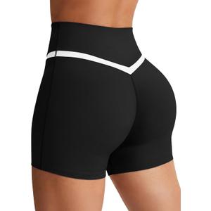 Aoysky Womens Buttery Soft Crossover Biker Shorts 5" Criss Cross V High Waisted Seamless Workout Yoga Athletic Shorts (Black, M)