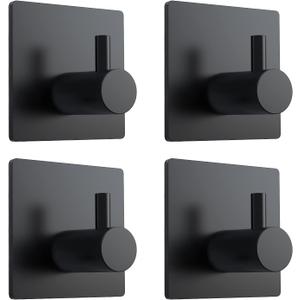 VIS'V Adhesive Towel Hooks, Waterproof Shower Wall Stick on Hooks, 2 Extra Adhesive Strips, Black, 4 Pcs