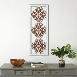 Sintosin Rustic Quatrefoil Wood Panels for Wall Decor 12 x 32 Inch, Hanging Distressed White Floral Wall Plaques, Decorative Wall Art Decor, Farmhouse Living Room Wall Decor