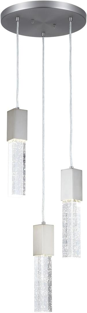 3-Light Modern Bubble Crystal Pendant Lights Brushed Sand-Nickel with 4000K GU10 LED Bulbs, Adjustable Pendant Lighting for Dining Room, Kitchen Bar, Bedroom