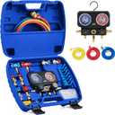 Orion Motor Tech AC Gauges, 3 Way Manifold Gauge Set for R1234yf R134a R410a Refrigerant, Automotive Gauge Set with Hoses Quick Couplers Self Sealing Can Taps for Car Freon Charging & Evacuation