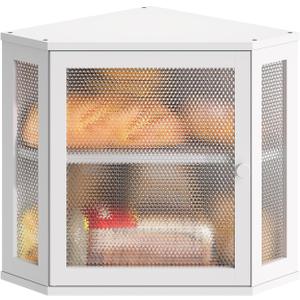 Corner Bread Box Kitchen Countertop Extra Large Capacity Farmhouse Bread Box, Corner Countertop Storage, Double Layer Bread Holder (White, Large) (11.8" x 11.8" x 13.8") Corner Bread Box Kitchen Countertop Extra Large Capacity Farmhouse Bread Box, Corner Countertop Storage, Double Layer Bread Holder (White, Large) (11.8" x 11.8" x 13.8")