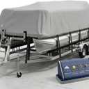 1200D Pontoon Boat Cover 17-20 ft, Heavy Duty Waterproof Trailerable Pontoon Cover with Motor Cover & Hurricane Proof System, Anti-UV Cover for Pontoon Boat 17ft 18ft 19ft 20ft,Gray (Length: 17'-20' Beam Width: up to 102")