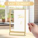 Petallush 6PCS Gold Acrylic Picture Frame Stands Holders for Tables Display 4x6, Double Sided Acrylic Wedding Table Number Sign Holder, Clear Menu Flyer Paper Holder for Wedding Party Decor