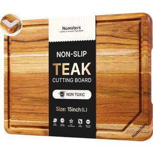 15'' Teak Wood Cutting Board for Kitchen Non Slip Over Sink Charcuterie Board Serving Heavy Duty Non Toxic Wooden Chopping Board Thick Haus Organic Edge Grain Wood Long-Lasting Use